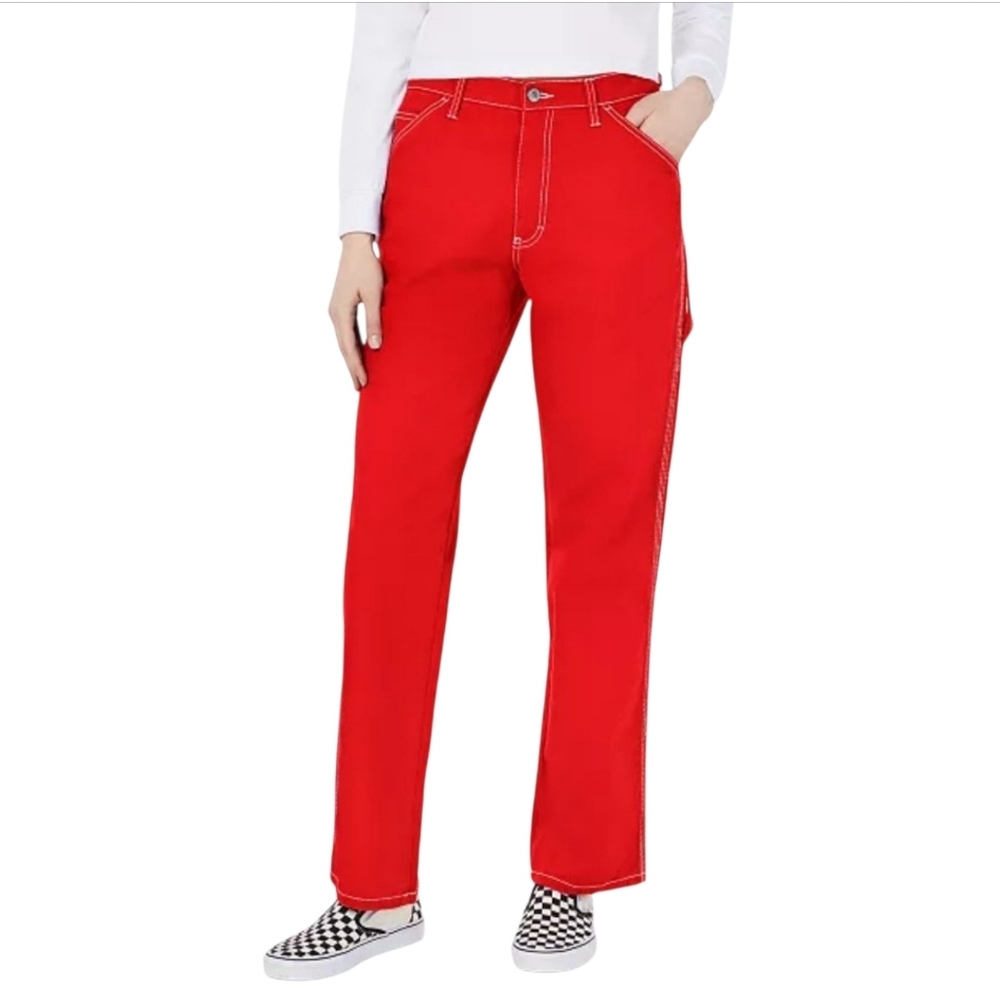 Dickies Juniors Carpenter Pants Size 3/26 Red High Rise Straight leg Jeans